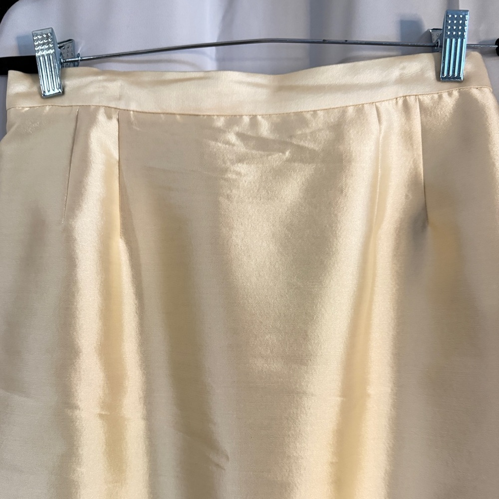 Vintage Teri Jon Nites Silk Wool Pencil Skirt | Rickie Freeman | Ivory Midi - Picture 3 of 10